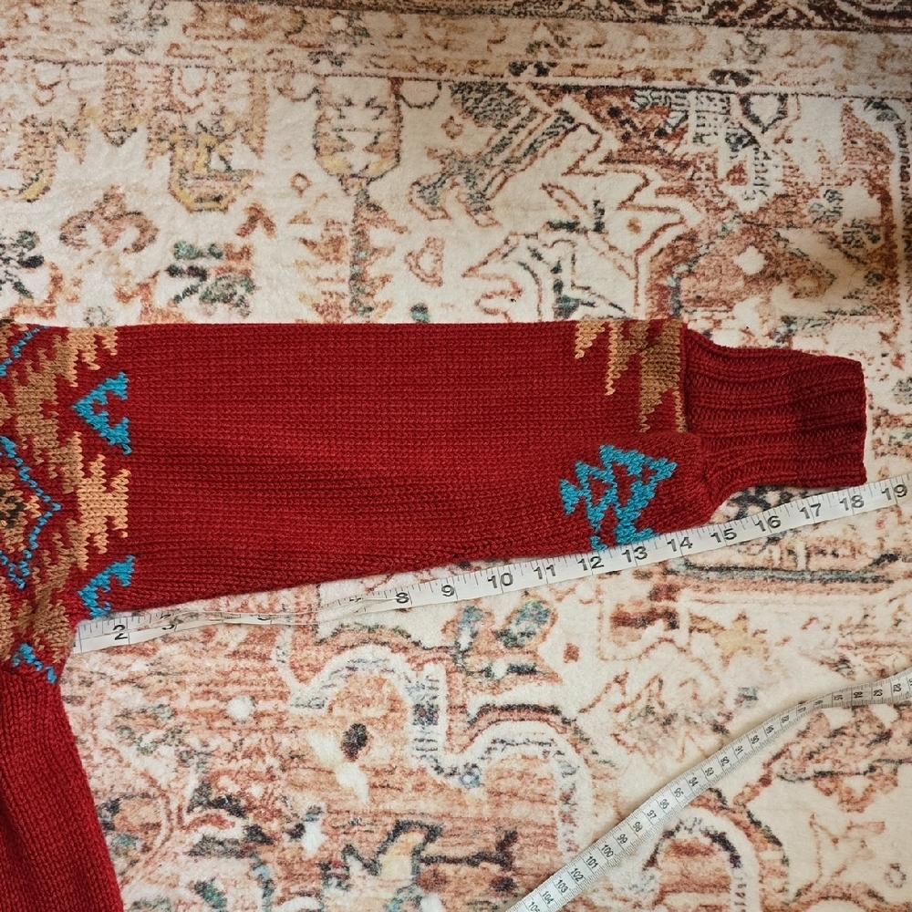Rare VTG Polo Country Ralph Lauren Red Hand Knit Southwestern Crewneck Sweater - Picture 4 of 7
